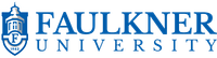 Logo of Faulkner University, featuring a blue emblem with a stylized building and the year 1942, alongside the university's name in bold blue text. The design reflects its strong heritage in theology and dedication to academic excellence, including its distinguished PhD programs.