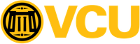 Logo of VCU featuring a stylized design in black and gold colors. The design includes three vertical bars within a circle on the left, symbolizing excellence in Health Sciences, followed by the bold letters "VCU" in gold.